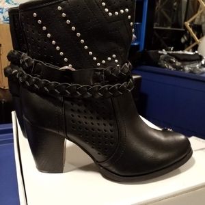 Black Studded Rope Bootie